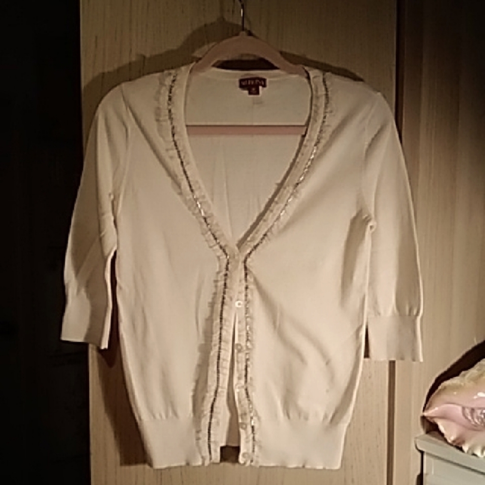 Merona Cotton Cream Cardigan Sweater Sz M